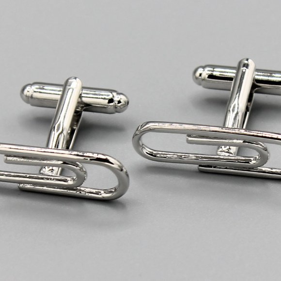 Paper clip clips office silver tone cufflinks - Picture 3 of 5